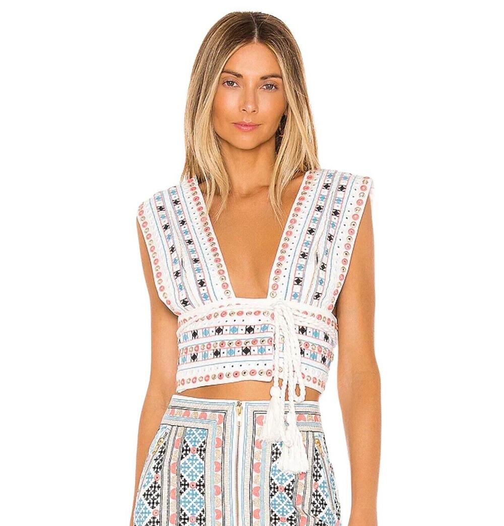 Majorelle Cropped Embroidered Top